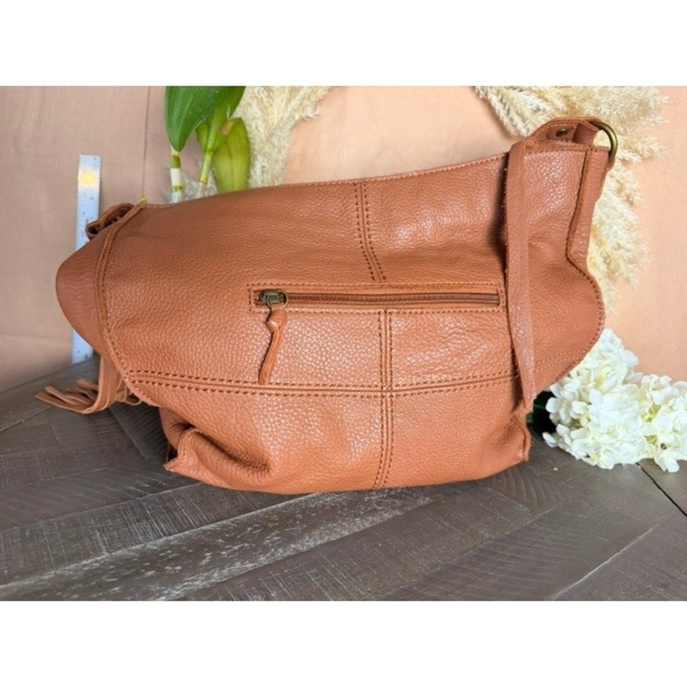 The Sak Pebbled Leather Studded Hobo Shoulder Bag Cognac Brown Tassel Large - Picture 9 of 16